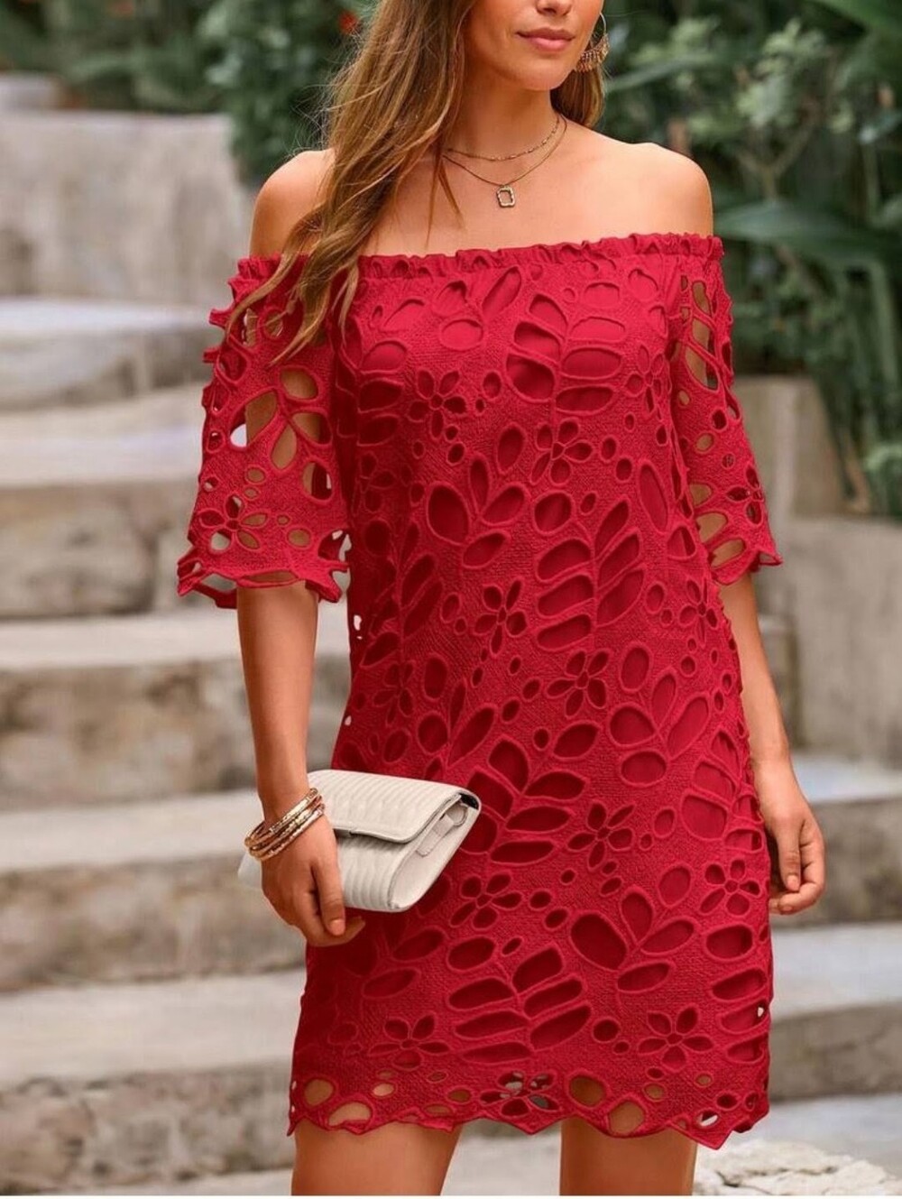 Pretty Garden Lace Red Boho Chic Festival Romantic Flirtatious Mini Dress XL